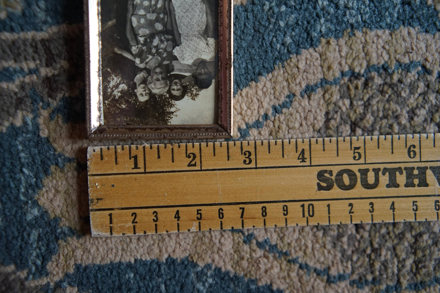 small antique photograph of four lovely ladies in vintage brass frame