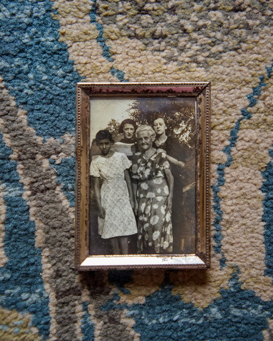 small antique photograph of four lovely ladies in vintage brass frame